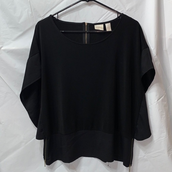Chico’s Black Sleeveless Blouse with Ruffles around arm Side and Back Zip Size 1 - Picture 1 of 7